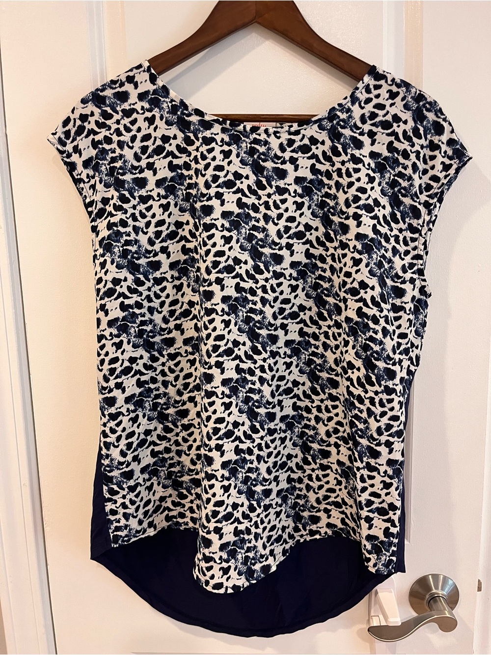 Pixley Navy and White Printed Cap-Sleeve Blouse